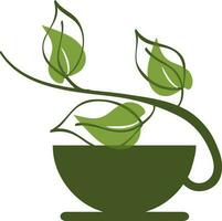 tè tazza con le foglie nel verde colore. vettore