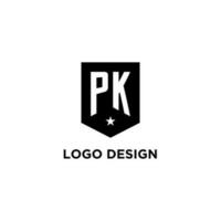 pk monogramma iniziale logo con geometrico scudo e stella icona design stile vettore