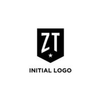 zt monogramma iniziale logo con geometrico scudo e stella icona design stile vettore