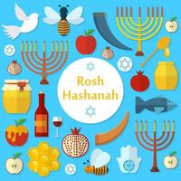 rosh hashanah, set di icone vettoriali piatte shana tova