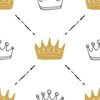 corona seamless pattern, disegnati a mano royal doodles sfondo, illustrazione vettoriale