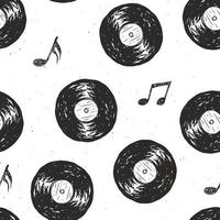 record di vinile vintage seamless pattern disegnati a mano etichetta schizzo, grunge texture retrò distintivo, stampa t-shirt design tipografia, illustrazione vettoriale