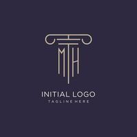 mh iniziale con pilastro logo disegno, lusso legge ufficio logo stile vettore