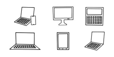 il computer portatile e aggeggio mano disegnato illustrazione vettore