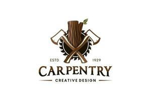 carpenteria logo disegno, Vintage ▾ stile segheria e albero taglio logo illustrazione vettore