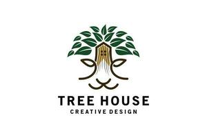 natura albero Casa logo design Leone o tigre viso forma vettore