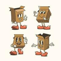 impostato di tradizionale cartone animato cartone scatole illustrazione con varia pose e espressioni vettore