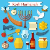 rosh hashanah, set di icone vettoriali piatte shana tova