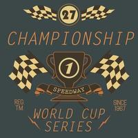 design di stampa di t-shirt, grafica tipografica, etichetta applique distintivo dell'illustrazione di vettore della serie della tazza di parola del campionato di speedway