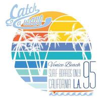 tipografia california venice beach, design di stampa t-shirt, etichetta applique distintivo vettoriale estivo