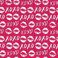 xoxo pennello lettering segni seamless pattern, grunge abbracci calligrafici e frase baci, simboli xoxo abbreviazione gergo internet, illustrazione vettoriale isolato su sfondo bianco