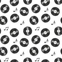 record di vinile vintage seamless pattern disegnati a mano etichetta schizzo, grunge texture retrò distintivo, stampa t-shirt design tipografia, illustrazione vettoriale