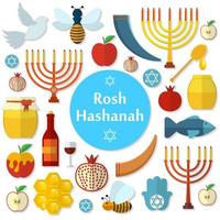 rosh hashanah, set di icone vettoriali piatte shana tova