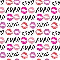 xoxo pennello lettering segni seamless pattern, grunge abbracci calligrafici e frase baci, simboli xoxo abbreviazione gergo internet, illustrazione vettoriale isolato su sfondo bianco