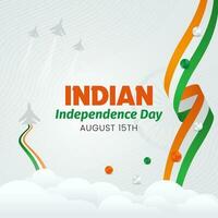 India indipendenza giorno agosto 15 bandiera con nastro bandiera e combattente getti illustrazione vettore