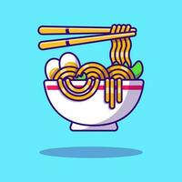 ramen spaghetto uovo con bacchette cartone animato icona illustrazione. vettore