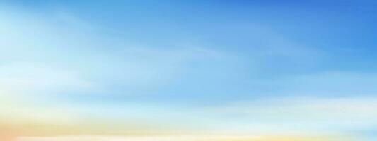 blu cielo e giallo con altostratus nuvole sfondo, vettore cartone animato mattina cielo con cirro nuvole, concetto tutti di stagione orizzonte bandiera nel soleggiato giorno, illustrazione natura primavera estate sfondo