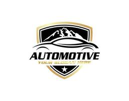 illustrazione di auto noleggio logo, emblema, badge isolato su nero sfondo, buio logo con attraente colore pendenza. vettore