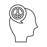 profilo con simboli di pace nell'icona di stile di linea di bolle di discorso vettore
