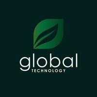 globale tecnologia vettore logo design. foglia simbolo logotipo. Tech logo modello con le foglie.