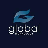 globale tecnologia vettore logo design. foglia simbolo logotipo. Tech logo modello con le foglie.