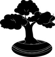 Bonsai albero icona con pentola nel nero. vettore