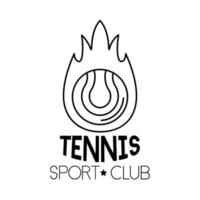 palla da tennis sport con fiamma e icona di stile linea scritta vettore