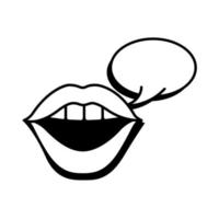 bocca pop art che parla con icona di stile bubbleline di discorso vettore