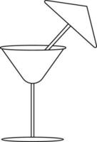 nero linea arte ombrello decorato su cocktail bicchiere. vettore