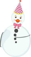 cartone animato pupazzo di neve indossare festa berretto e rosa nastro arco. vettore