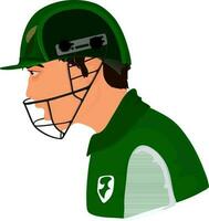 cricket giocatore indossare verde casco. vettore