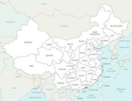 vettore carta geografica di Cina con province, regioni e amministrativo divisioni, e confinante Paesi. modificabile e chiaramente etichettato strati.