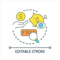 Salvataggio i soldi concetto icona. finanziario alfabetizzazione. costi gestione. finanza regolamento suggerimenti astratto idea magro linea illustrazione. isolato schema disegno. modificabile ictus vettore