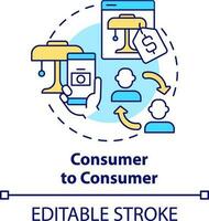 consumatore per consumatore concetto icona. i saldi attraverso Internet mercato. attività commerciale modello astratto idea magro linea illustrazione. isolato schema disegno. modificabile ictus vettore