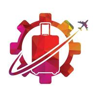 viaggio agenzia logo con Ingranaggio icona e Borsa vettore illustrazione