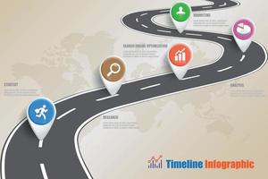 Icone infographic della cronologia della mappa stradale di affari progettate per la pietra miliare del modello del fondo astratto. elemento diagramma moderno tecnologia di processo grafico di presentazione dei dati di marketing digitale vettore