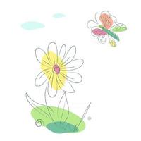 effetto matita fiore estivo e farfalla vettore