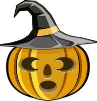 pauroso zucca nel strega cappello per Halloween. vettore