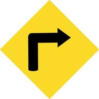 girare giusto strada cartello nel nero e giallo colore. vettore