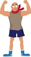 cartone animato personaggio di un' uomo mostrando il suo muscoli. vettore