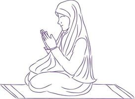 linea arte illustrazione di musulmano ragazza l'esecuzione preghiera. vettore