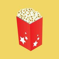 3d Popcorn secchio nel rosso colore su giallo sfondo. vettore