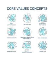 set di icone di concetto di valori fondamentali vettore