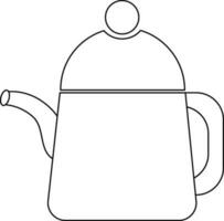 nero linea arte illustrazione di tè pentola nel piatto stile. vettore
