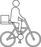 senza volto consegna ragazzo seduta su bicicletta con scatola. vettore