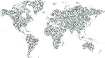 Basso poli mondo carta geografica su grigio e bianca toni vettore