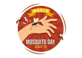 mondo zanzara giorno vettore illustrazione su 20 agosto con moscerino può causa dengue febbre e malaria nel piatto cartone animato mano disegnato sfondo modelli