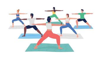 lezione di yoga durante il carattere senza volto di vettore di colore piatto pandemia