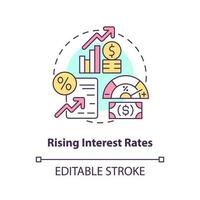 crescente interesse aliquote concetto icona. prestiti costi. azione mercato tendenza astratto idea magro linea illustrazione. isolato schema disegno. modificabile ictus vettore