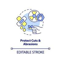 proteggere tagli e abrasioni concetto icona. decontaminare dopo radiazione emergenza astratto idea magro linea illustrazione. isolato schema disegno. modificabile ictus vettore